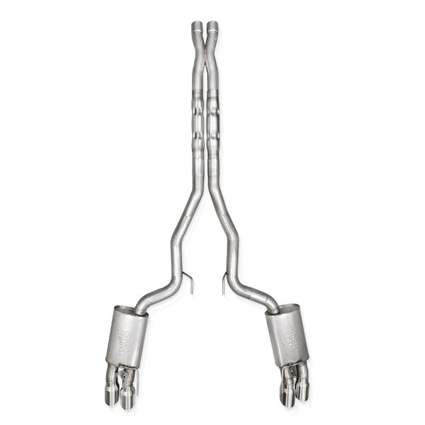 Stainless Works 2024 Mustang GT Catback Quad Tips Redline Sound X-Pipe Performance Connect Exhaust - M24QUADXPCR