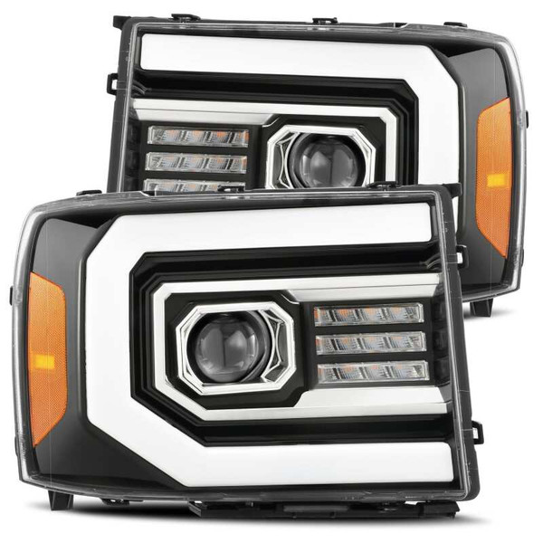 AlphaRex 07-13 GMC Sierra 1500 (No Clsc) LUXX-Series LED Proj HL Jet Blk w/Actv Lgt & Seq.Sig / DRL - 880097