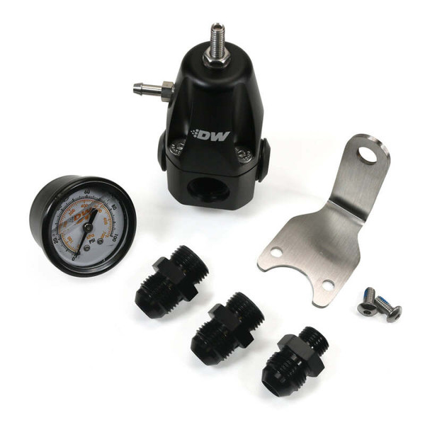 DeatschWerks DWR1000 AFPR + Pressure Gauge + 8AN Fittings - Anodized Black - 6-1000-FRB-88