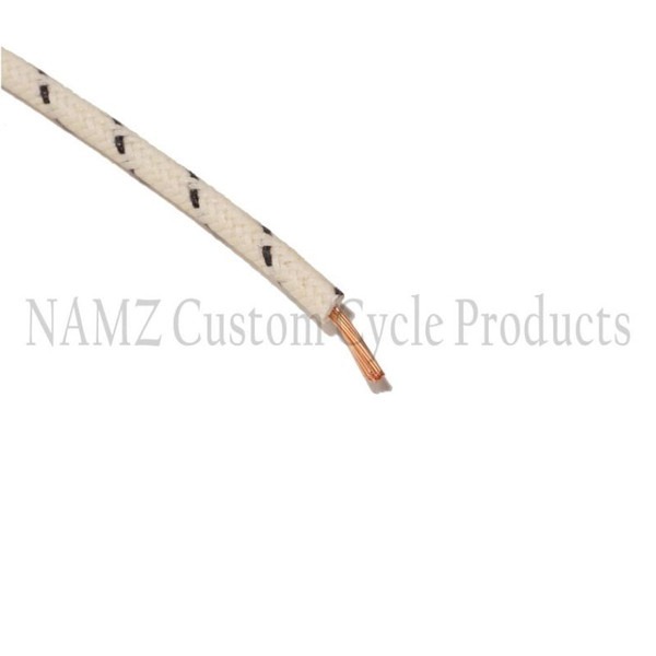 NAMZ OEM Color Cloth-Braided Wire 25ft. Pack 16g - White w/Black Tracer - NCBW-90