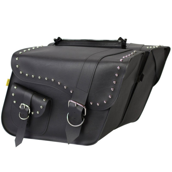 Willie & Max Universal Ranger Studded Large Slant Saddlebags (16 in L x 11 in H x 6.5 in W) - Black - 58750-01