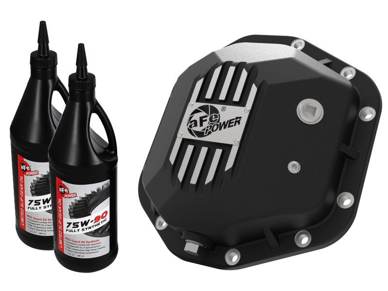 aFe 97-18 Jeep Wrangler TJ/JK Dana 44 Street Series Diff Cover w/ Machined Fins & Gear Oil - Black - 46-71111B