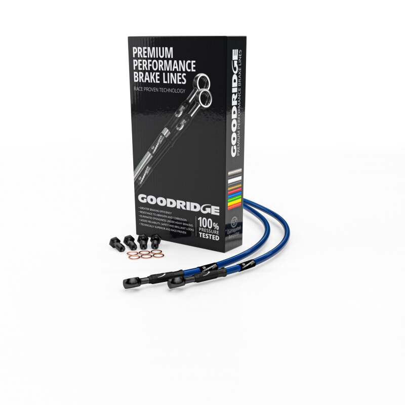 Goodridge 21-23 Kawasaki Z900RS ABS Electric Blue Front SS Brake Lines w/Black Fittings - KW0915-4FCBK-EB