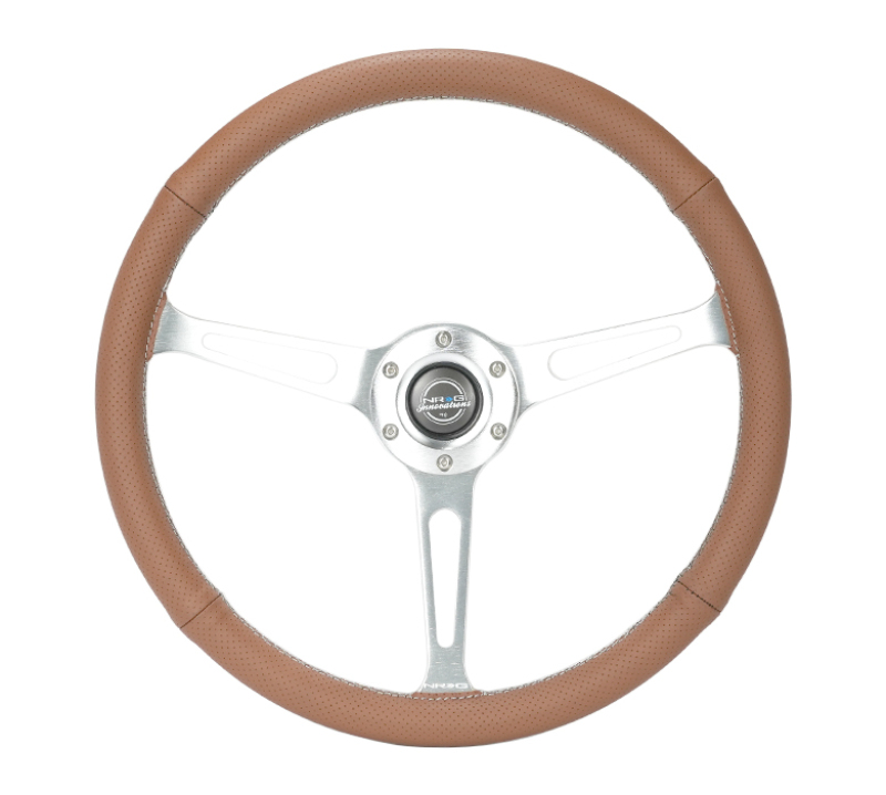 NRG Reinforced Steering Wheel (380mm/1in. Deep) Perforated Brown Leather - RST-380-CIRCUIT-BR
