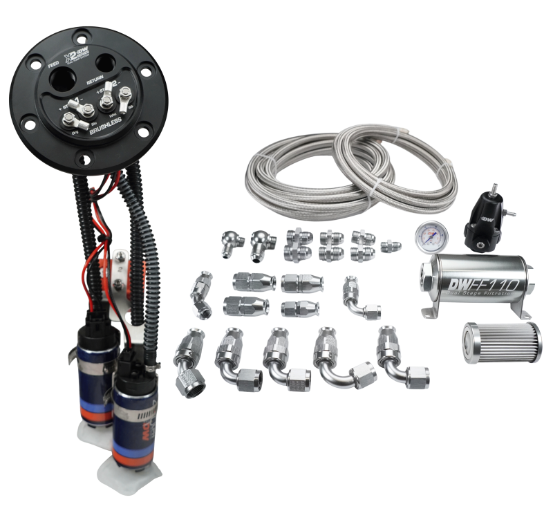 Deatschwerks X2 Series Fuel Pump Hanger w/ Dual DW420 Pumps/PTFE Plumbing kit for 92-00 Honda Civic - 9-421-625-7043