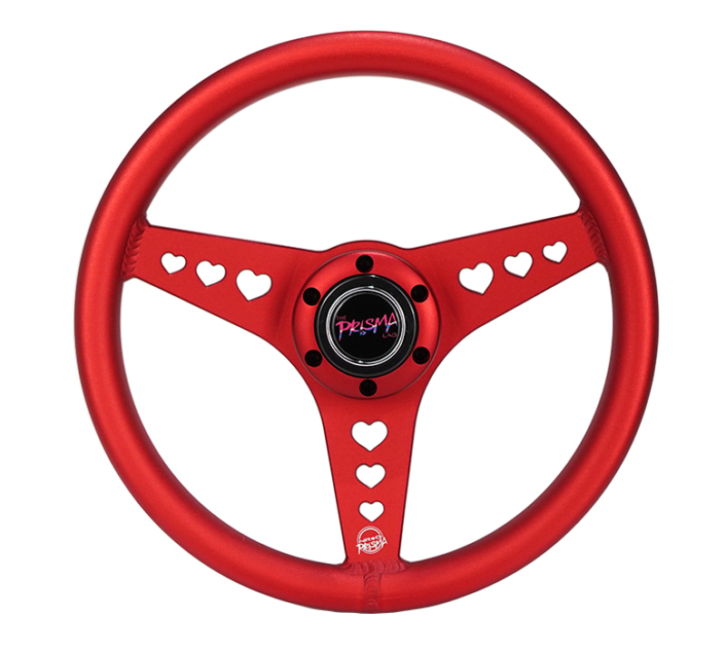 NRG All Aluminum Steering Wheel 330mm - Heart Cut Out- Ergonomic Grip- Anadized Red - RST-073-RD