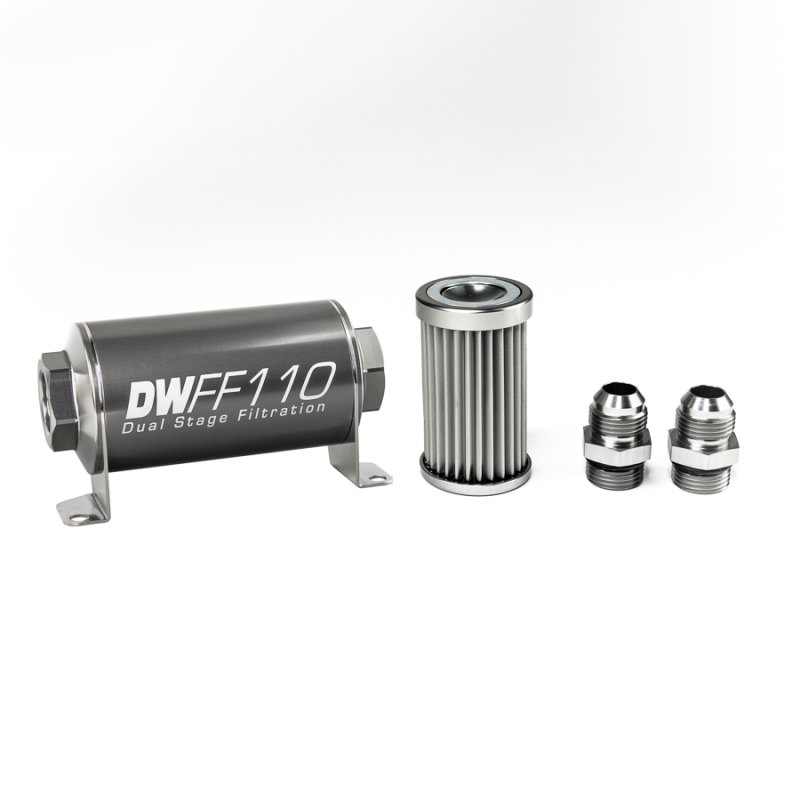 DeatschWerks Stainless Steel 10AN 5 Micron Universal Inline Fuel Filter Housing Kit (110mm) - 8-03-110-005K-10