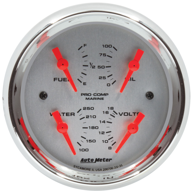 Autometer Marine Chrome 3-3/8in Gauge - 100PSI - 200706-35