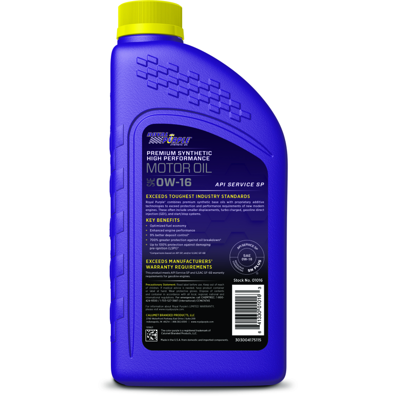 Royal Purple High Performance Ultra-Low Viscosity 0W-16 Motor Oil - 1 Quart - 06016