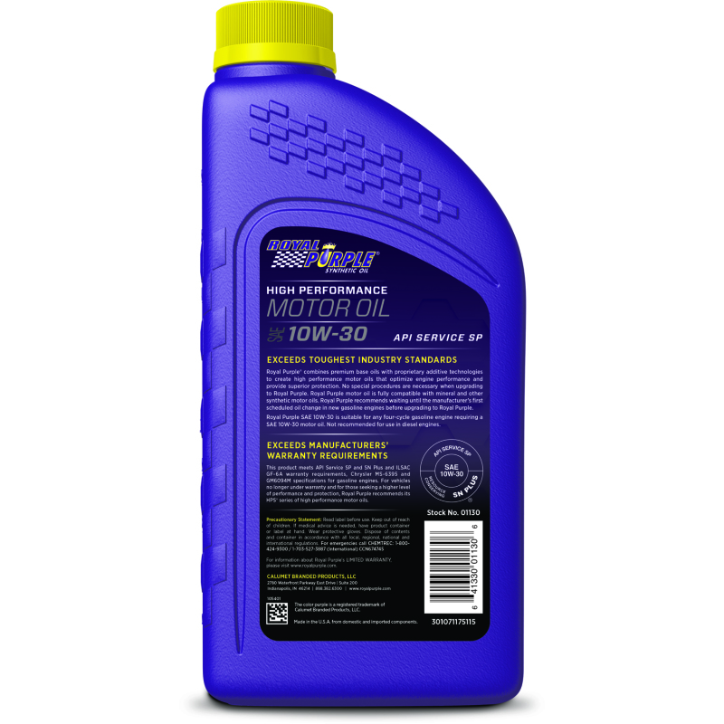 Royal Purple Premium Synthetic High Performance Multi-Grade 10W-30 Motor Oil - 1 Quart - 06130