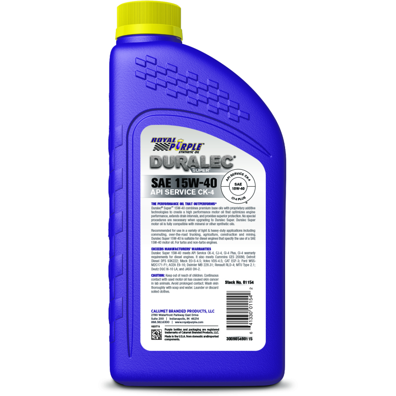 Royal Purple Duralec Super Diesel 15W-40 CK-4 Motor Oil - 1 Quart - 06154