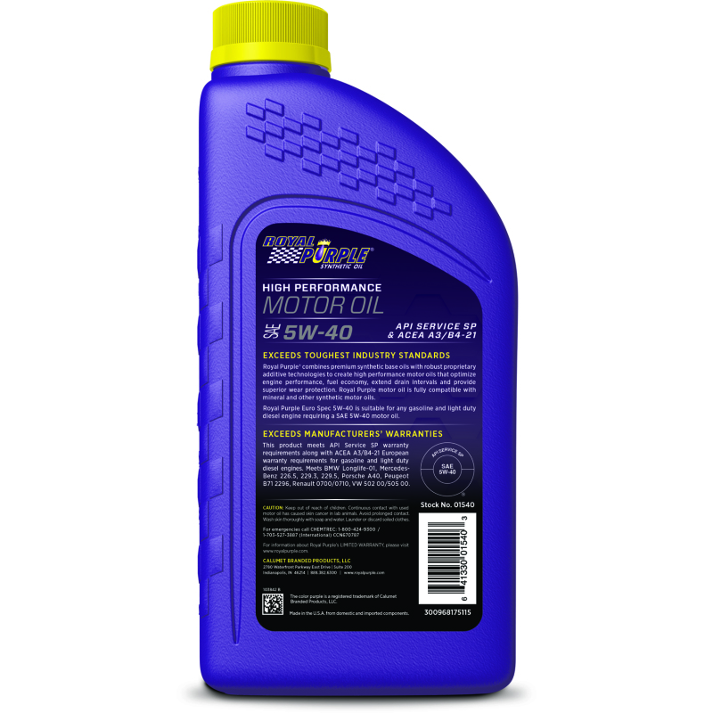 Royal Purple Premium Synthetic High Performance Euro Formula 5W-40 Motor Oil - 1 Quart - 06540