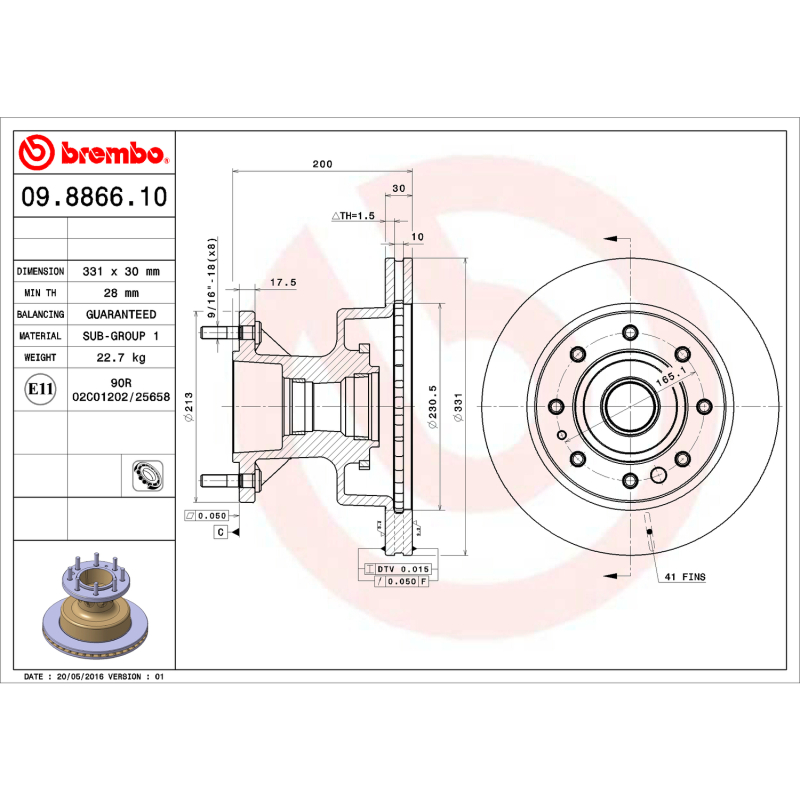 Brembo 03-05 Ford E-350 Club Wagon/95-98 E-350 Econoline Front Premium OE Equivalent Rotor - 09.8866.10