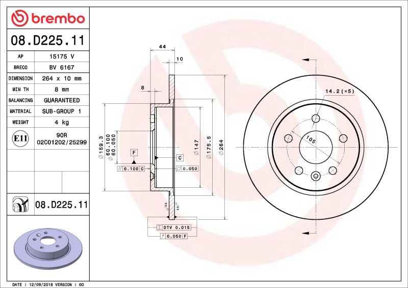 Brembo OE 17-21 Chevy Bolt EV/16-19 Cruze/Volt Friction Brake Disc - 08.D225.11