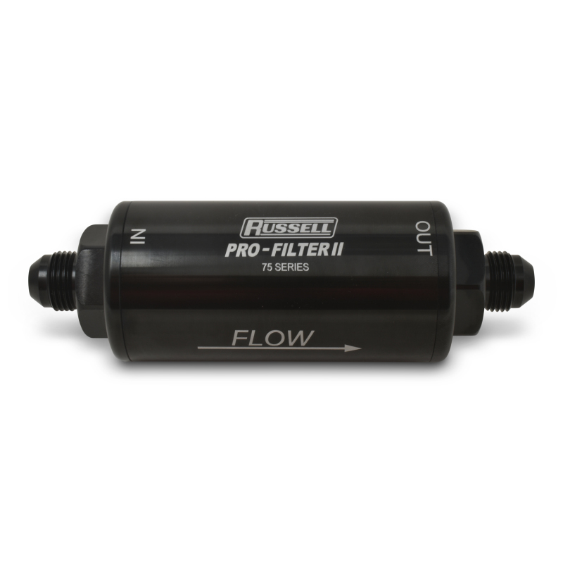 Russell Performance Profilter Fuel Filter 6.25in Long 10 Micron -6AN Inlet -10AN Outlet - Black - 750601