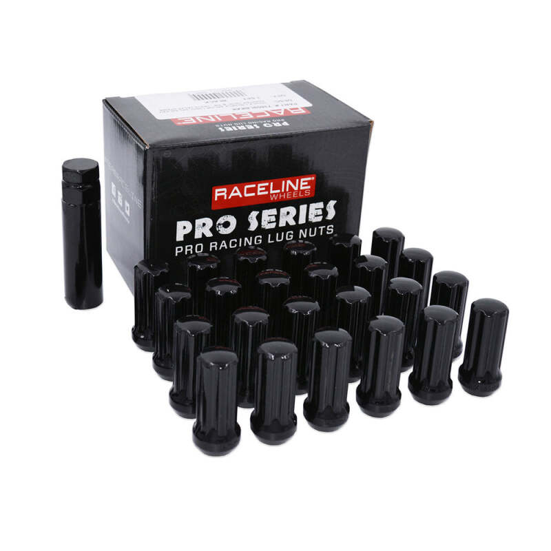 Raceline 9/16in XL Spline Black Lug Nuts (Set of 32) - L73810LBKA8NV