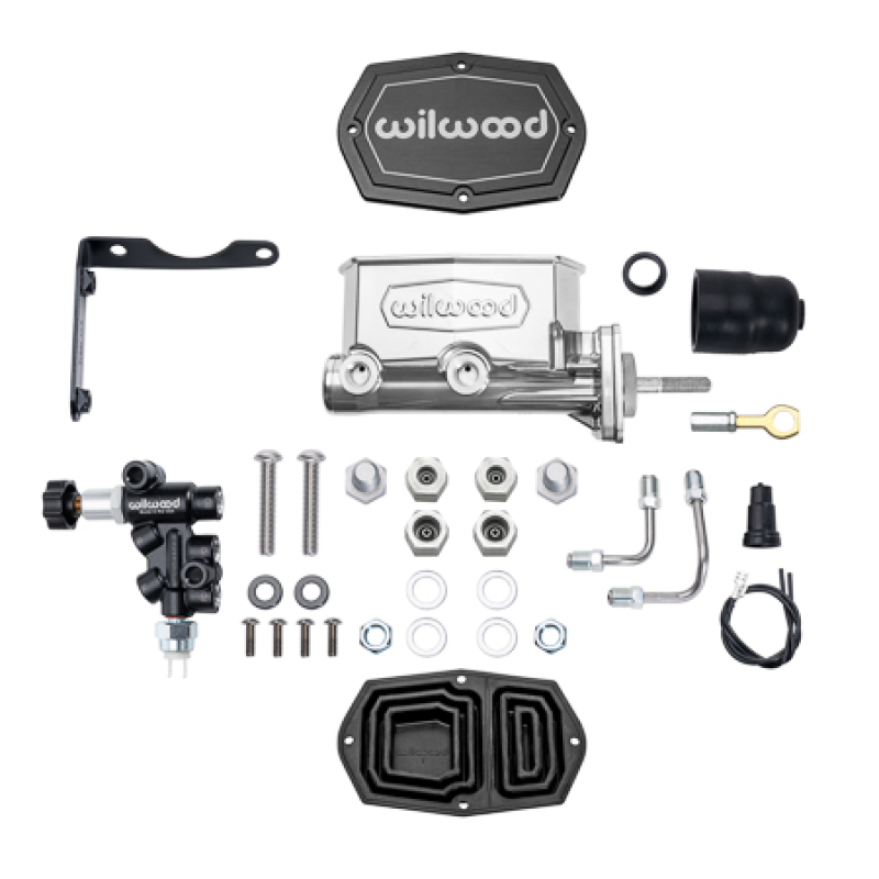 Wilwood MOPAR Compact Tandem M/C Kit w/ P-Valve & Pushrod 15/16in Bore - Chrome Powdercoat - 261-17796-P
