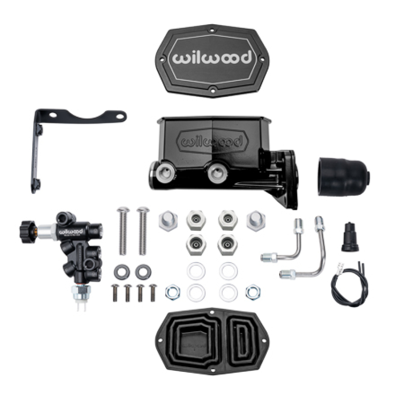Wilwood MOPAR Compact Tandem M/C Kit w/ P-Valve 1.12in Bore - Black - 261-17799-BK