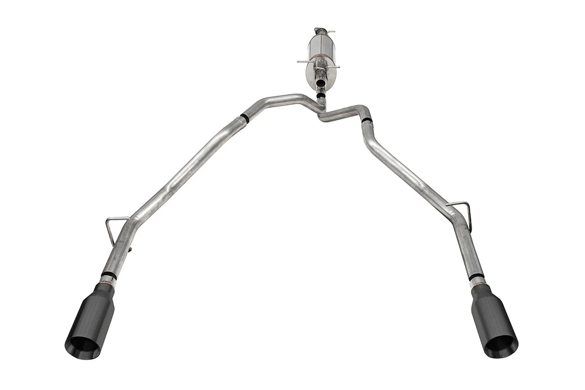 Corsa 25-26 Ram 2.5in Stainless Steel Sport Cat-back, Dual Rear Exit 5.0in Gunmetal Tip - 21309GNM