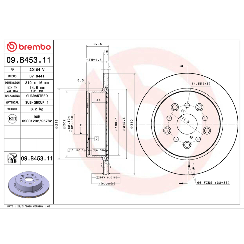 Brembo OE 01-06 Lexus LS430 UV Coated Brake Disc - Rear - 09.B453.11