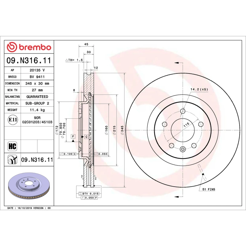Brembo OE 18-20 Buick Regal Sportback UV Coated Brake Disc - Front - 09.N316.11