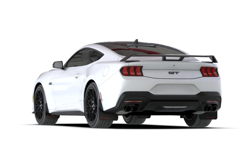 Rally Armor 2024+ Ford Mustang Black UR Mud Flap w/ Metallic Black Logo - MF126-UR-BLK-MBK