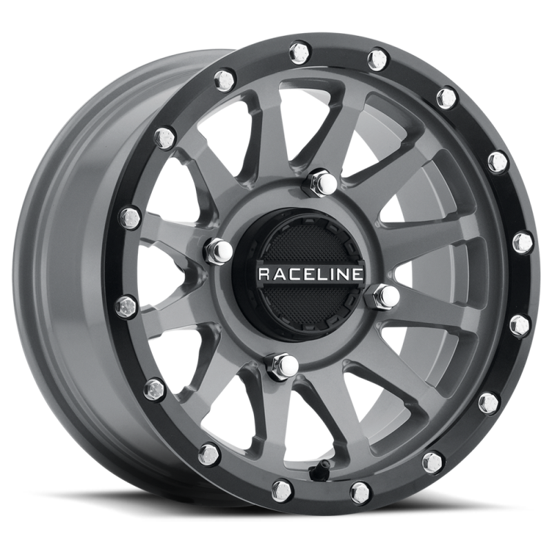 Raceline A95SG Trophy 14x7in / 4x156 BP / 38mm Offset / 132.5mm Bore - Grey &amp; Black Lip Wheel - A95SG-47056+38