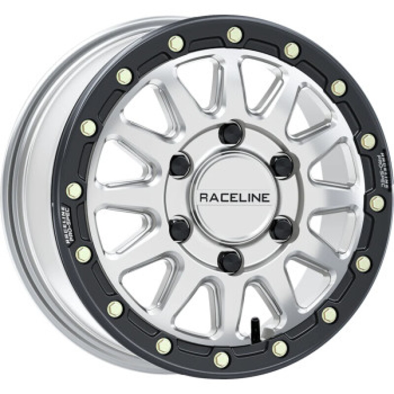 Raceline A14BG Alpha 15x6.5in/6x139.7 BP/74mm Offset/78.1mm Bore - Silver & Blk Ring Beadlock Wheel - A14SB-56560+74