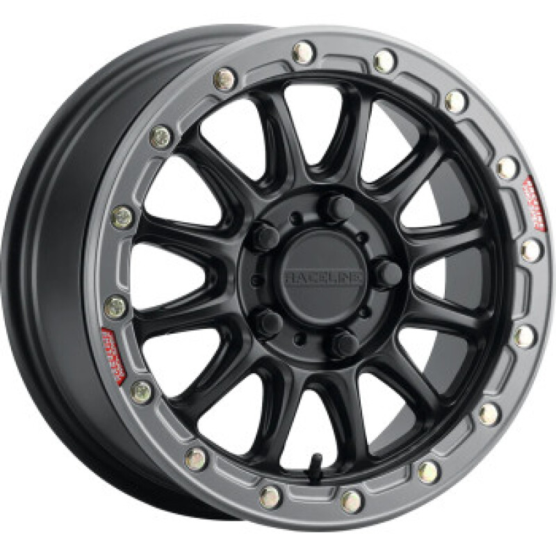 Raceline A14BG Alpha 17x7in/4x156 BP/25mm Offset/132.5mm Bore- Blk & Gunmetal Ring Beadlock Wheel - A14BG-77056+25