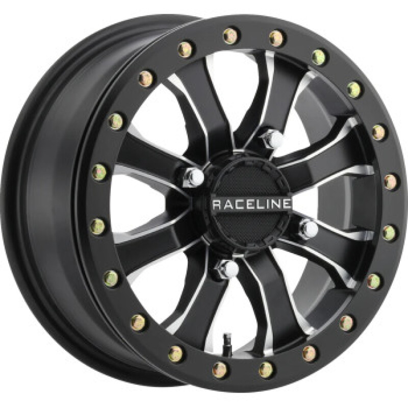 Raceline A71MB Mamba 14x6in/4x110 BP/5+1 40mm Offset/80.3mm Bore - Black & Machined Beadlock Wheel - A71MB-46011-51