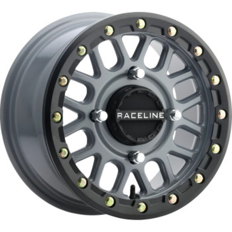 Raceline A93SG Podium 14x7in/4x137 BP/38mm Offset/110.18mm Bore - Grey & Black Ring Beadlock Wheel - A93SG-47037+38