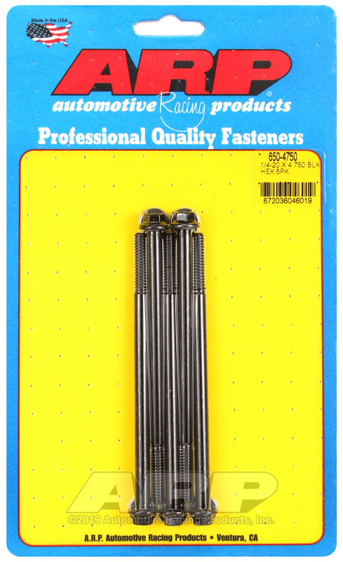 ARP 1/4-20 X 4.750 hex black oxide bolts - 650-4750