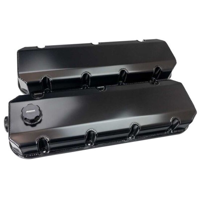 Moroso BBC 3in Tall Aluminum Valve Covers - Black (w/12AN Breather/Oil Fill) - 68367