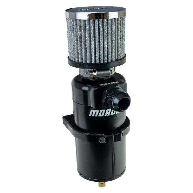 Moroso Single Inlet -12AN Billet Breather Tank Catch Can - Black - 85412