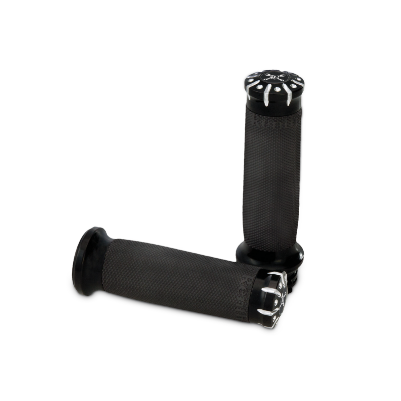 Burly Brand 82-17 H-D Dual Cable Set Hawk Billet Handle Grip Set - Black Machined - B16-1008BM