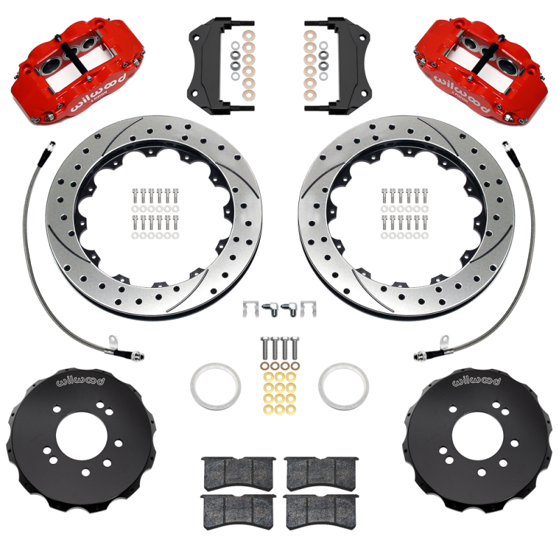 Wilwood 95-98 Nissan Skyline Superlite 6R Front BBK w/ 12.88in D/S Rotors & Flexlines - Red - 140-18252-DR