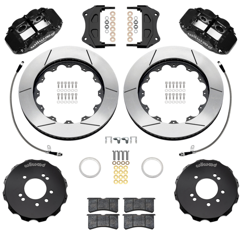 Wilwood 95-98 Nissan Skyline Superlite 6R Front BBK w/ 14in Slotted Rotors & Flexlines - Black - 140-18253