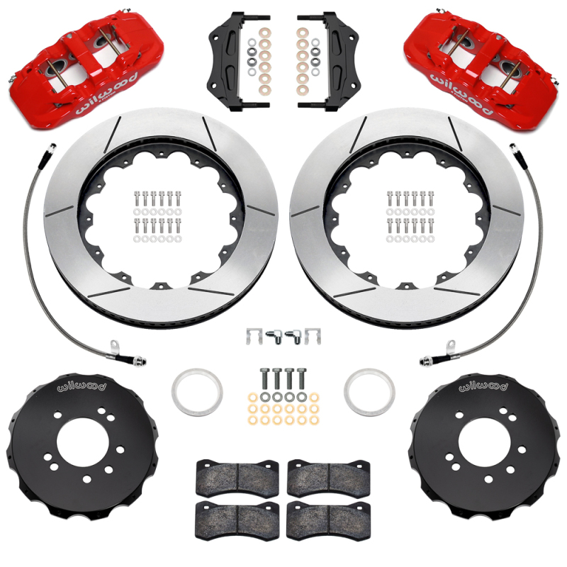 Wilwood 99-02 Nissan Skyline Aerolite 6R Front BBK w/ 14.00in Slotted Rotors & Flexlines - Red - 140-18260-R