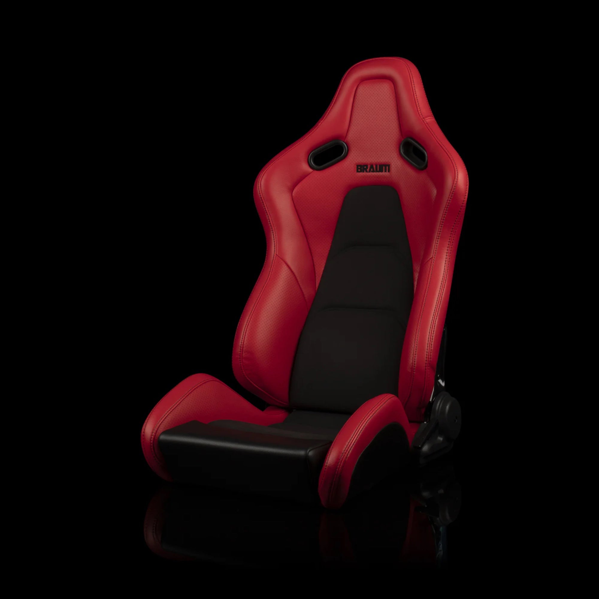 BRAUM FALCON-S Series Reclinable FRP Composite Seats Red Leatherette | Alcantara Inserts | Black Stitching - Priced Per Pair