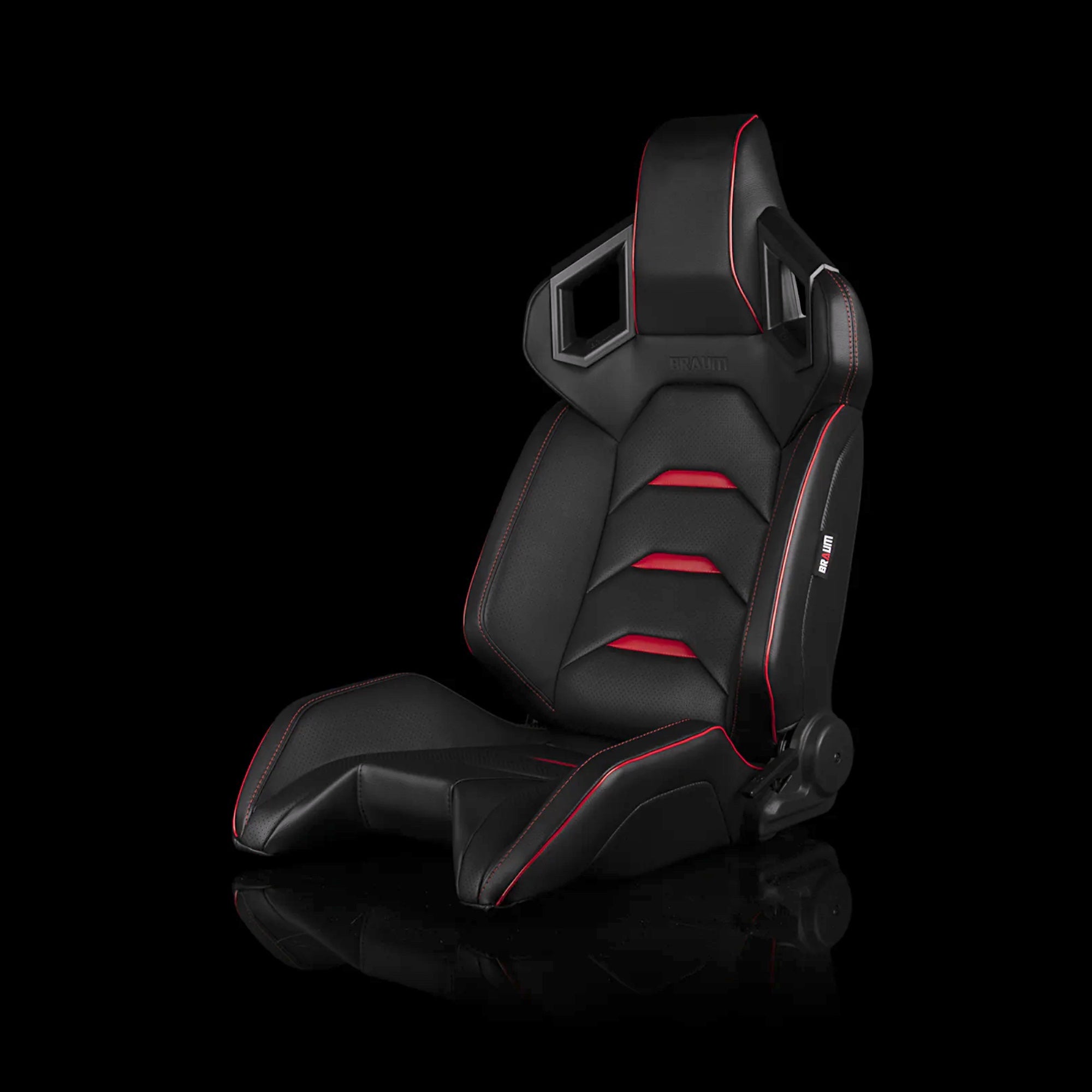 BRAUM ALPHA-X Series Sport Reclinable Seats Black Leatherette | Red Inserts - Priced Per Pair