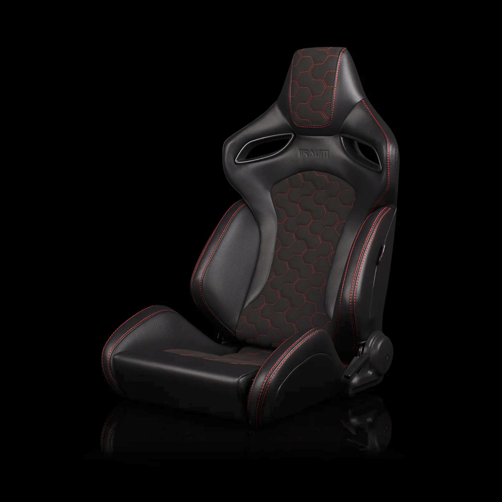 BRAUM ORUE-S Series Sport Reclinable Seats Black Leatherette | Honeycomb Alcantara | Red Stitching - Priced Per Pair