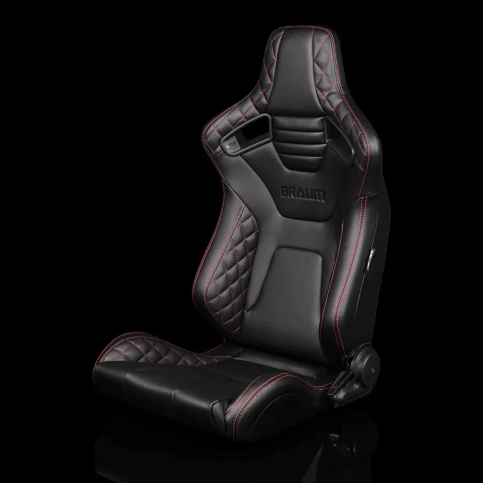 BRAUM ELITE-X Series Sport Reclinable Seats Black Leatherette | Diamond Edition | Red Stitching - Priced Per Pair
