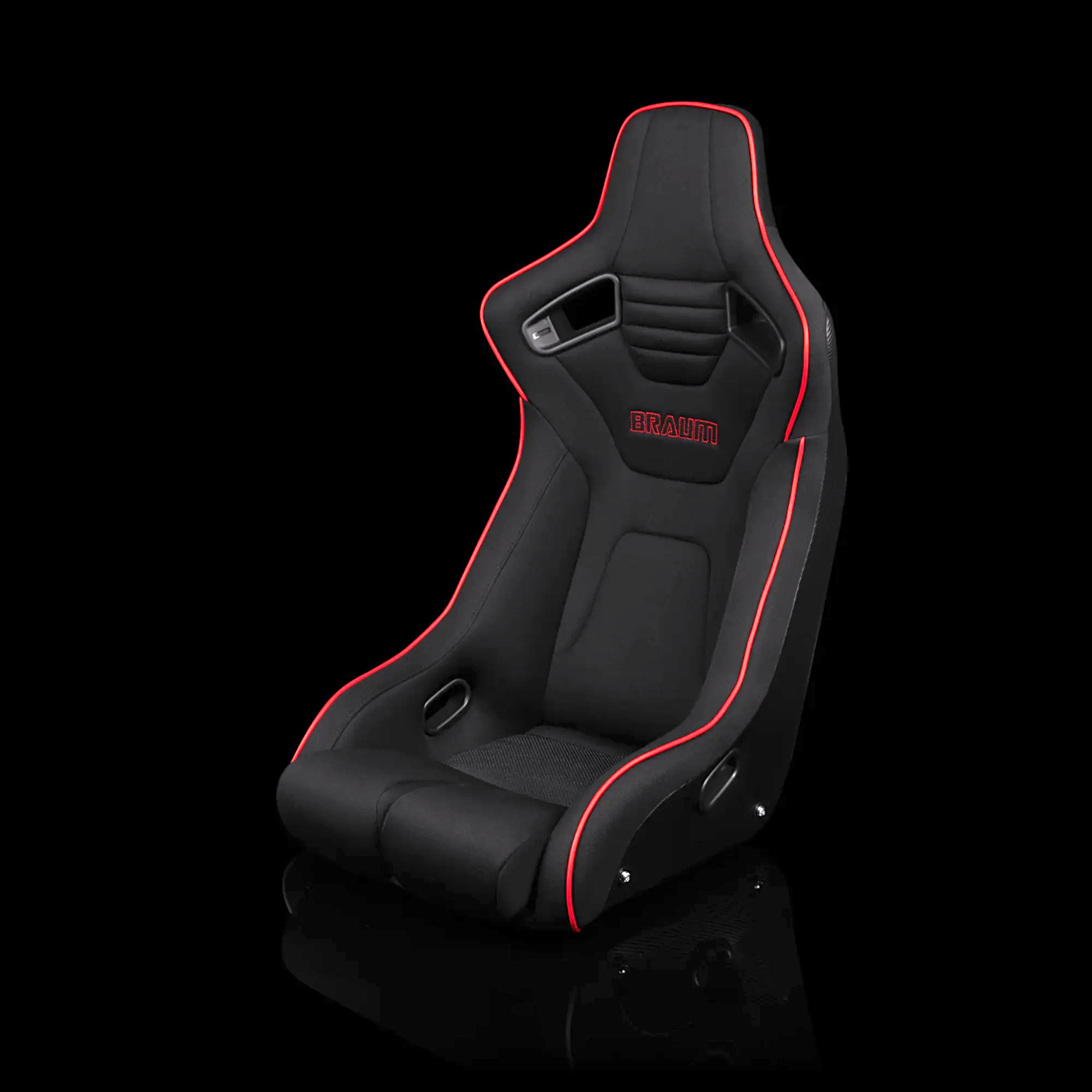 BRAUM ELITE-R Fixed Back Bucket Seat Black Cloth | Red Trim - Priced Per Seat