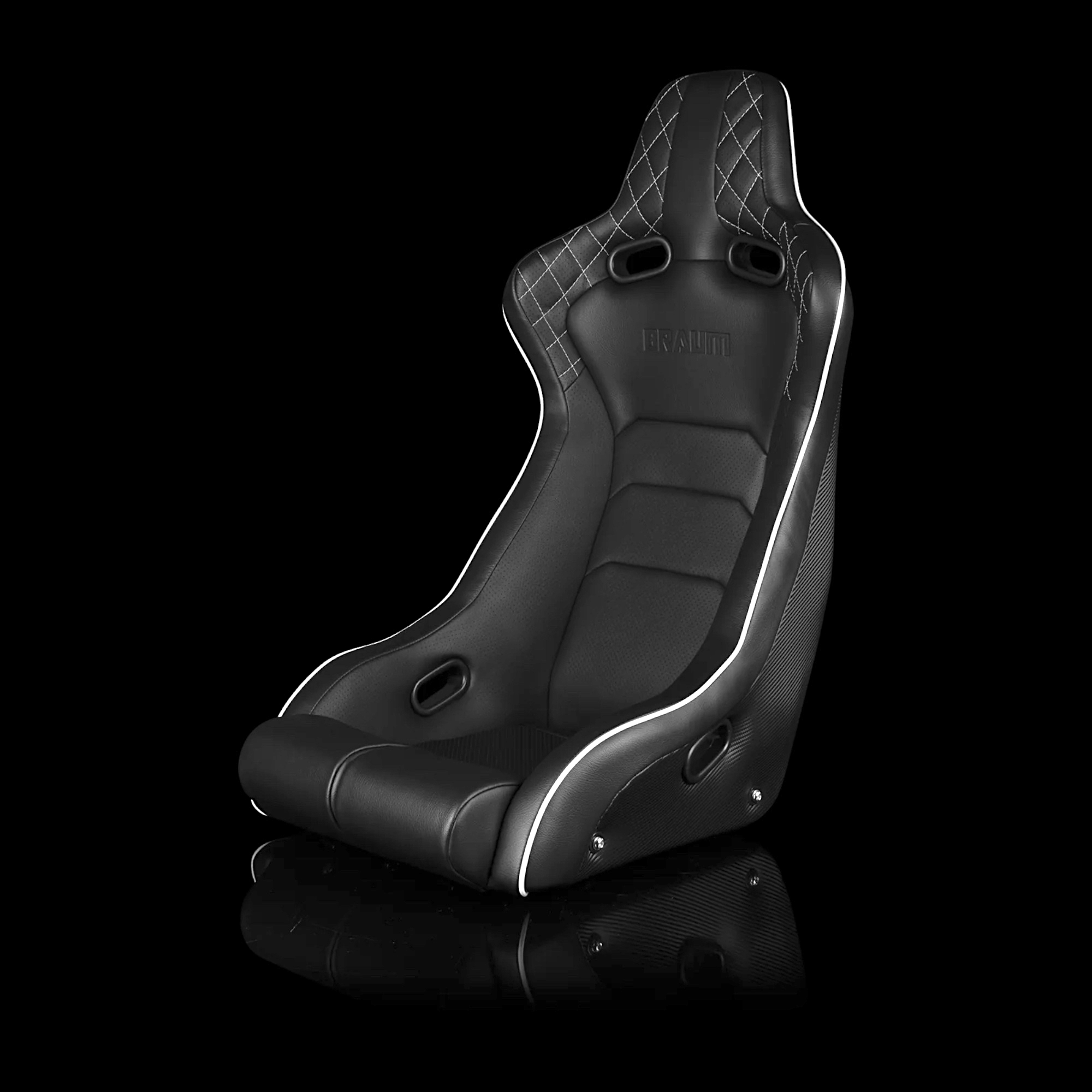 BRAUM VENOM-X Fixed Back Bucket Seat Black Leatherette | Diamond | White Trim - Priced Per Seat