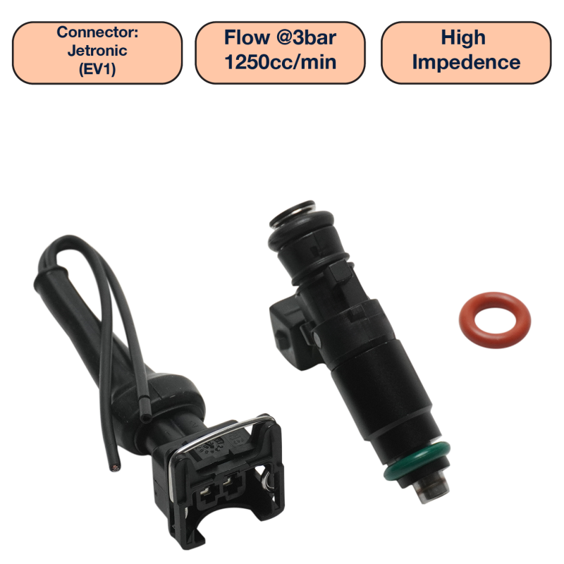 DeatschWerks Universal 1250cc Single Fuel Injector / 48mm Length / 14mm O-Ring Seals - DW1250-48-14-14-1