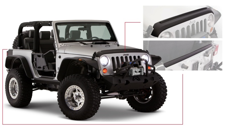 Bushwacker 07-18 Jeep Wrangler Trail Armor Hood and Tailgate Protector Excl Power Dome Hood - Black - 14013