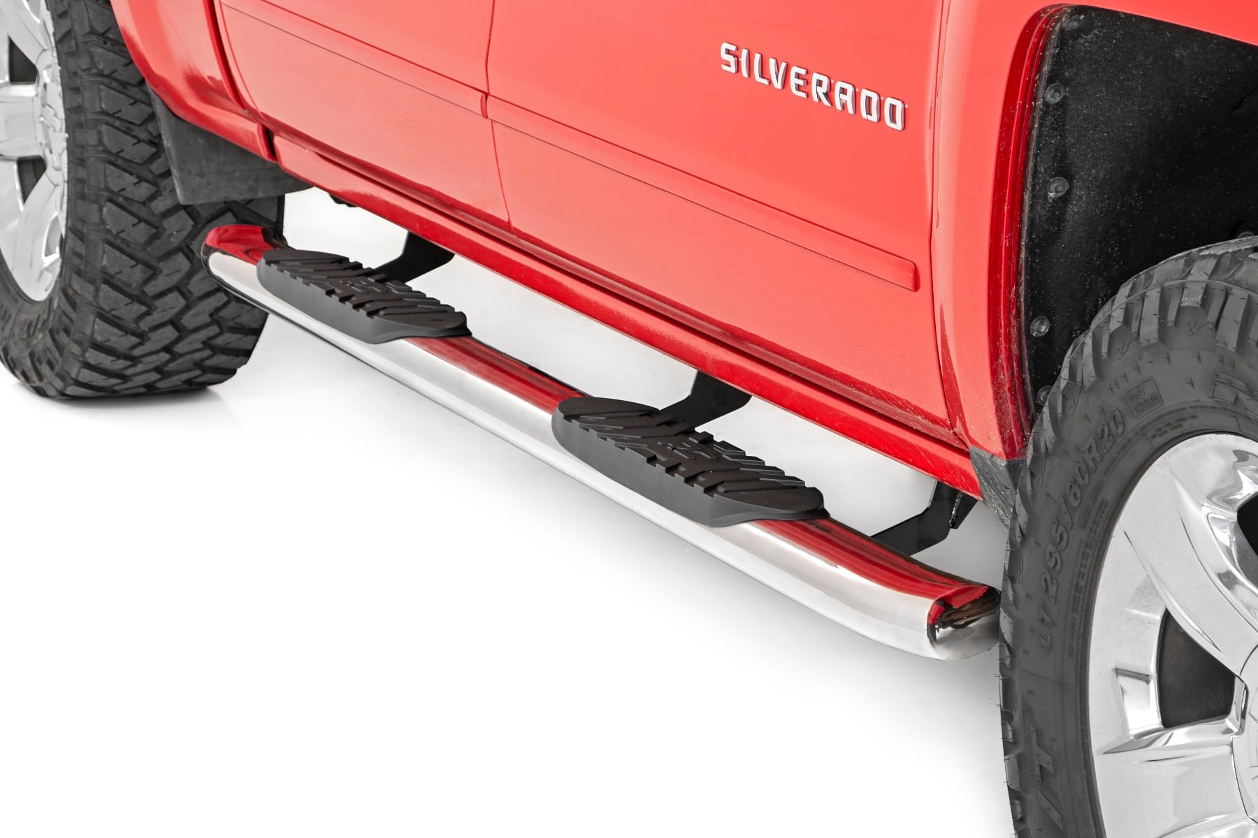 Rough Country Oval Nerf Steps Stainless | Crew Cab | DEF Tank | Chevy/GMC 1500/2500HD/3500HD (07-19 & Classic)