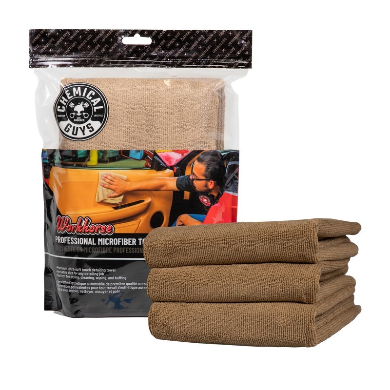 Chemical Guys Workhorse Professional Microfiber Towel - 16in x 16in - Tan - 3 Pack - MIC34403