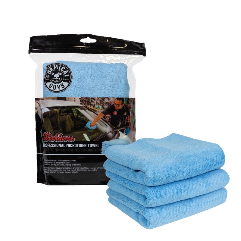 Chemical Guys Workhorse Professional Microfiber Towel - 16in x 16in - Blue - 3 Pack - MICBLUE03
