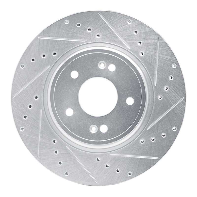 R1 18-23 Genesis G70 Front Right Drilled & Slotted Silver Brake Rotor - 631-21040R